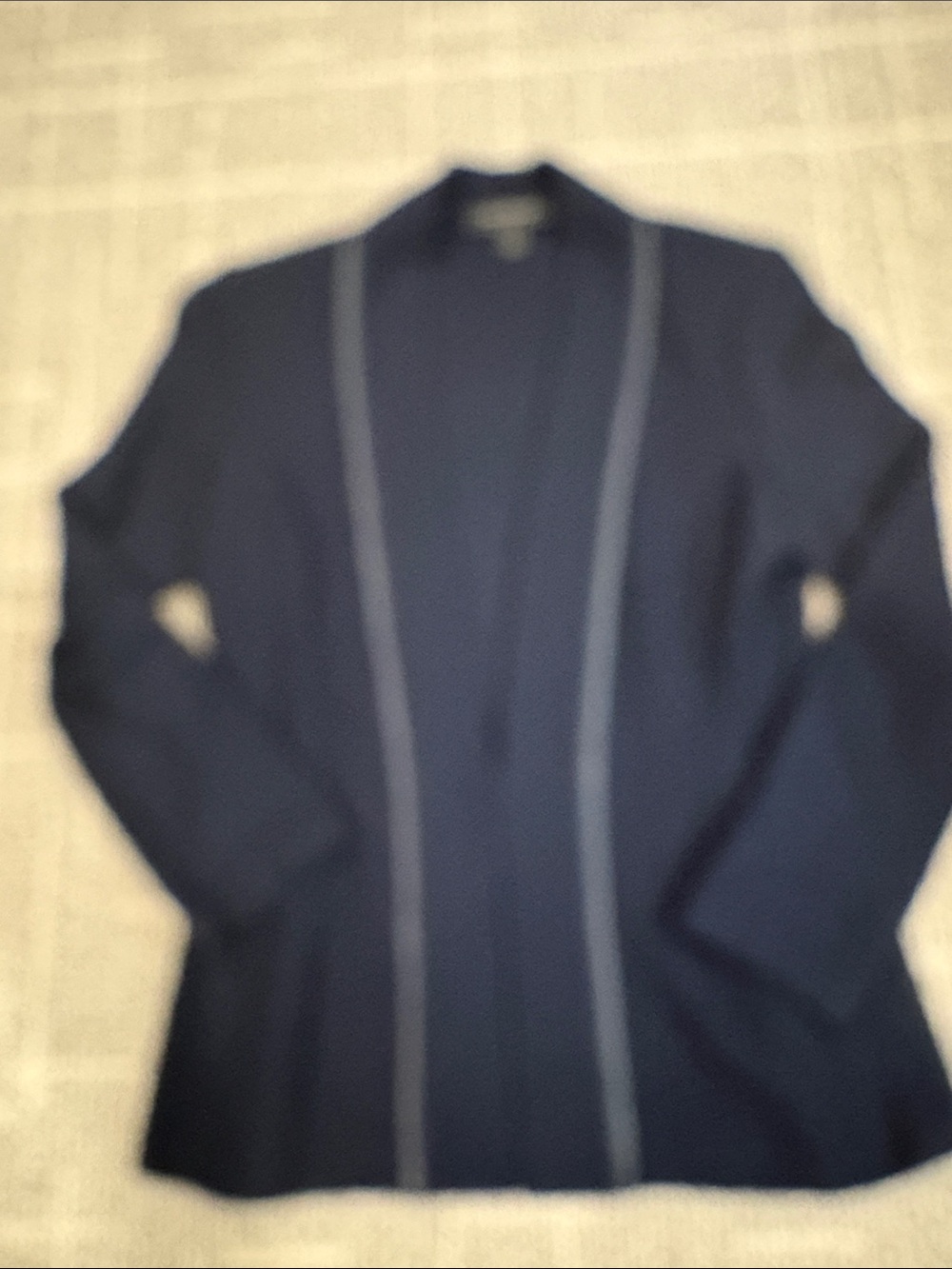 St. John sz 8 Wool Blend Navy Blue leather Trim open blazer